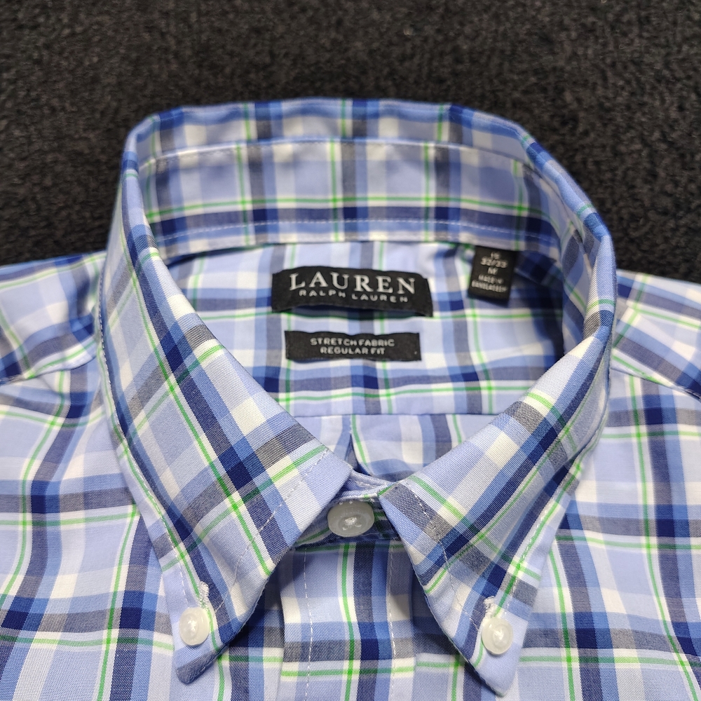 Lauren Ralph Lauren Regular Fit Blue Green Plaid  Button Down Men's 15 32/33